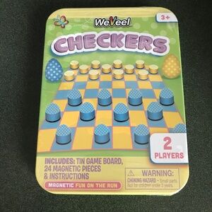 WeVeel Checkers Tin Gameboard + 24 Magnetic Pieces & Instructions New/Sealed